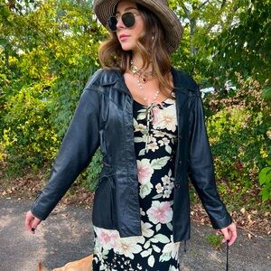 Vintage Leather Jacket Tie Up Detail